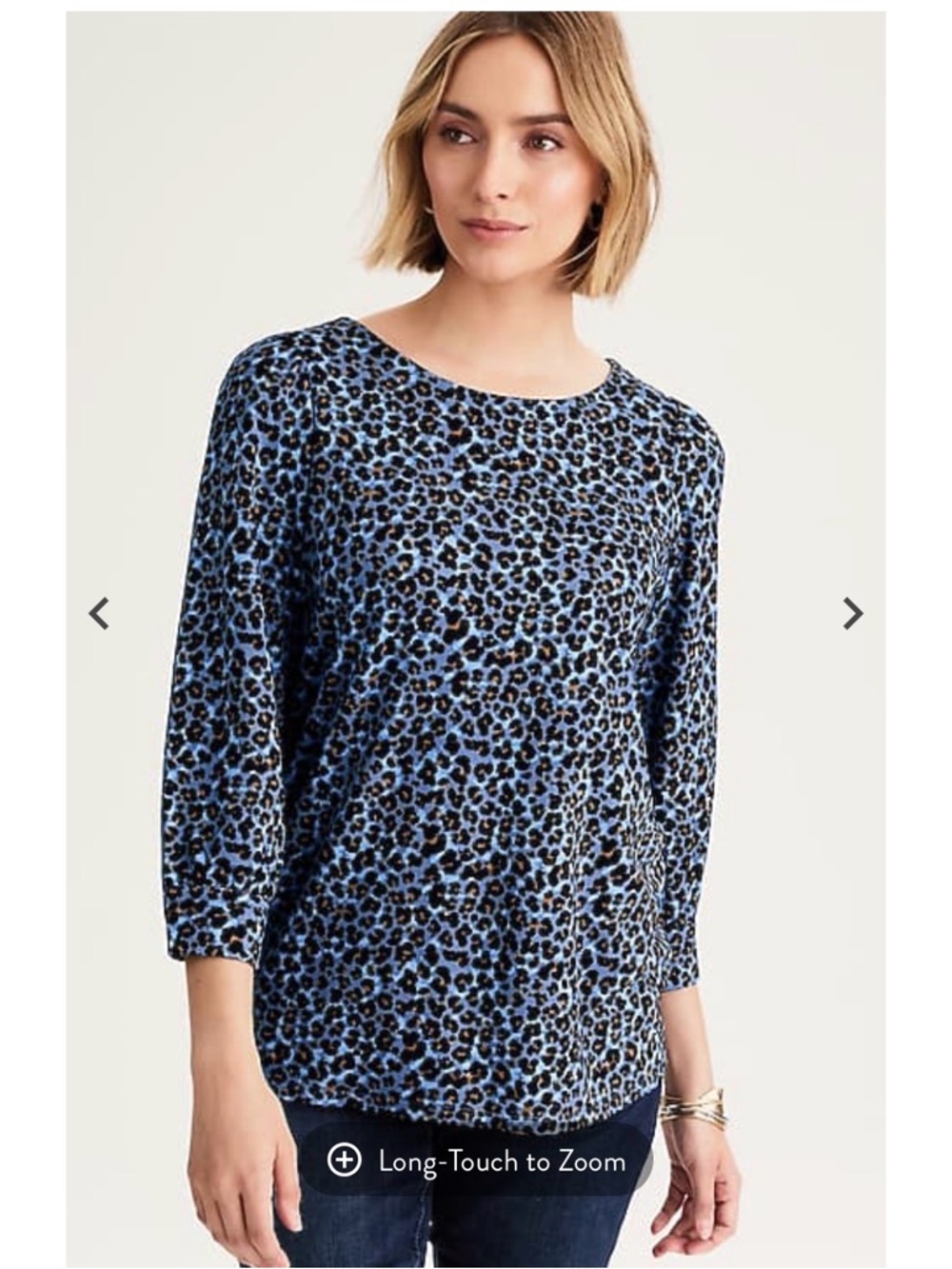 J. Jill Blue Leopard Print 3/4 Sleeve Top